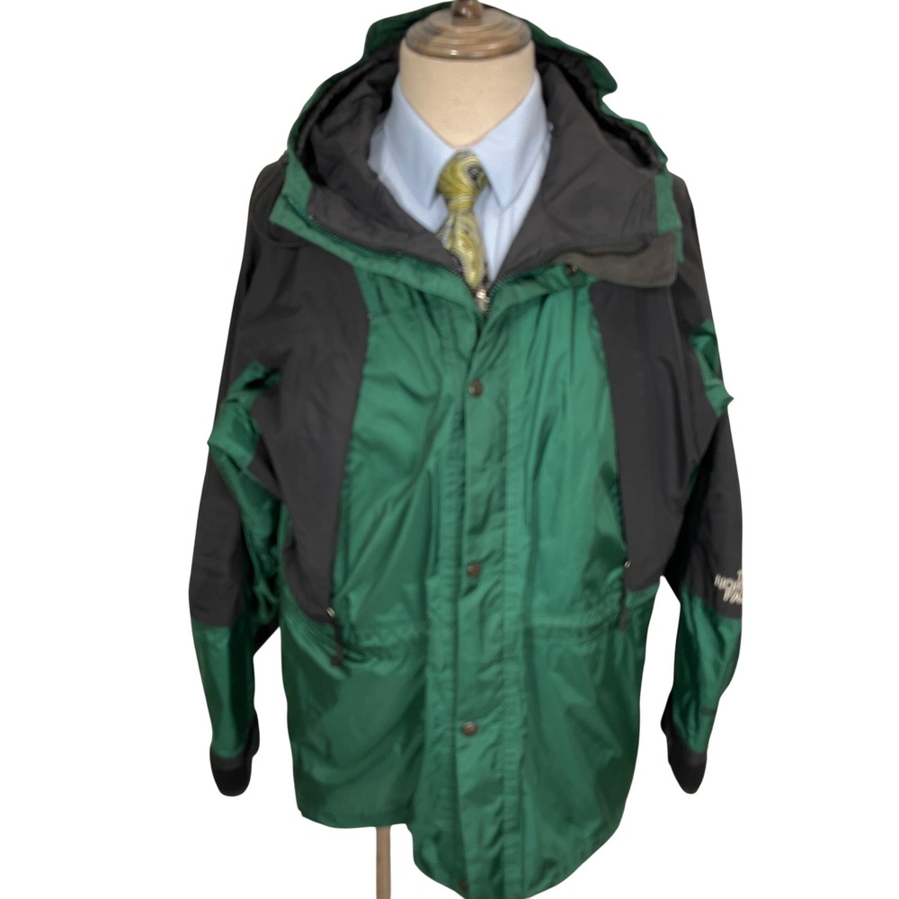 North Face Jacket Mens Large Green Black 88017 Gore Tex‎ Hood Outdoor Softshell